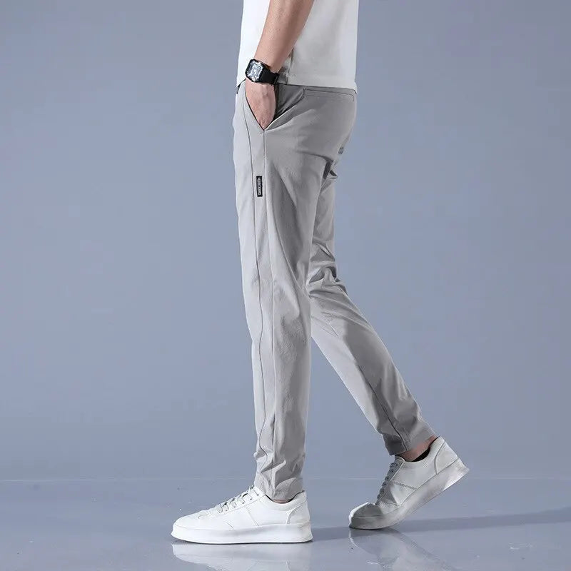 Ice Silk Mens Pants Summer Elastic Breathable Straight Leg Sweatpants