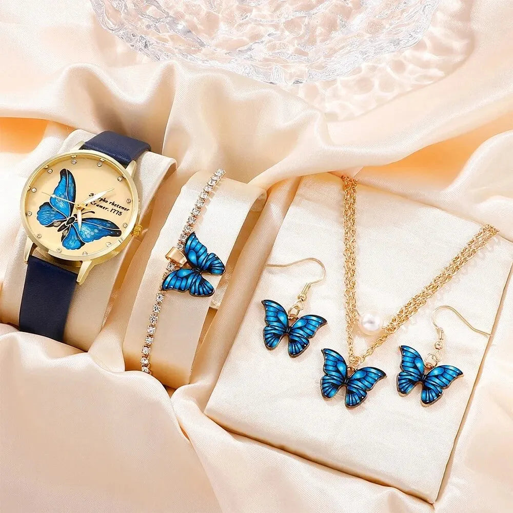 5PCS Set Womens Fashion Quartz Watch Jewelry Set