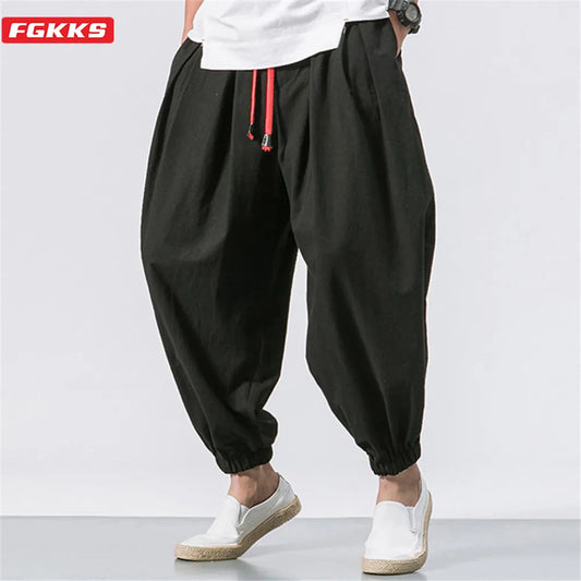 Oversize Mens Loose Harem Pants Autumn Linen Overweight Sweatpants