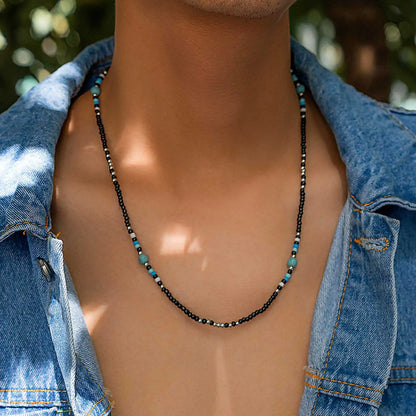 Synthetic Turquoise Necklaces for Men Mini Black Beaded Necklace