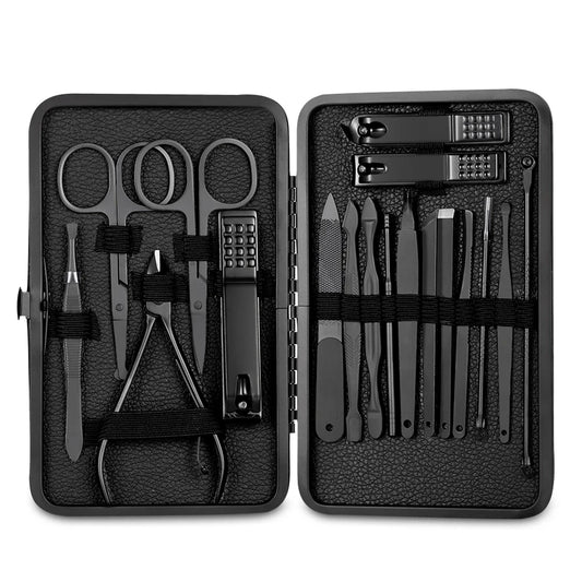 Black Nail Clipper Set Stainless Steel Manicure Nail Scissors Pedicure Kit