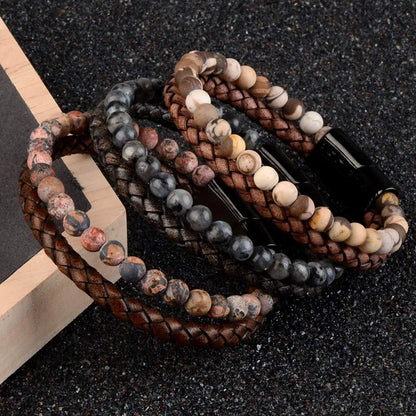 Natural Stone Bracelet Leather Braided Bracelets