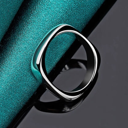 925 Sterling Silver Smooth Round Square Ring For Women Men