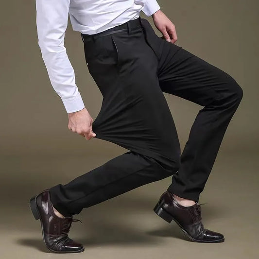 Mens Fashion Casual Long Pants Elastic Straight Formal Trousers