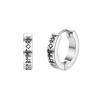 Stainless Steel Norwegian Viking Rune Hoop Earrings Unisex