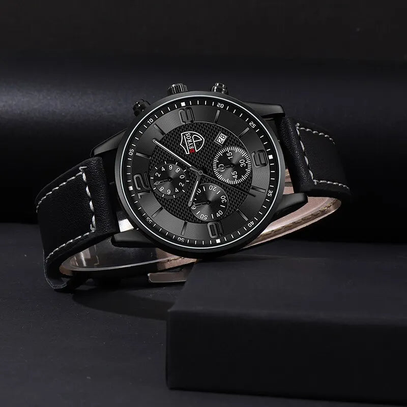 3PCS Set Fashion Mens Watch Necklace Bracelet