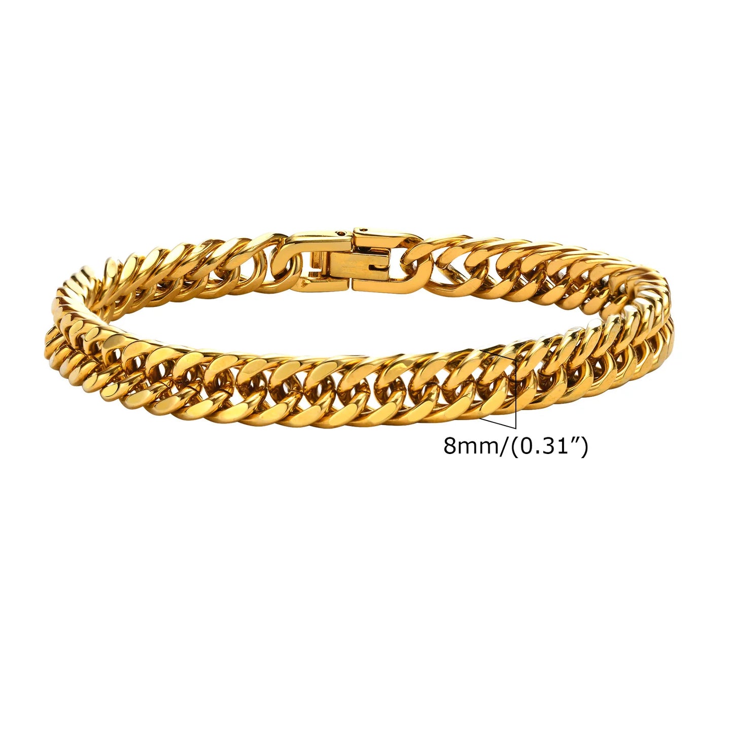 Stylish Double Curb Chain Bracelets for Men Stainless Steel