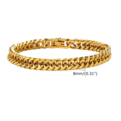 Stylish Double Curb Chain Bracelets for Men Stainless Steel