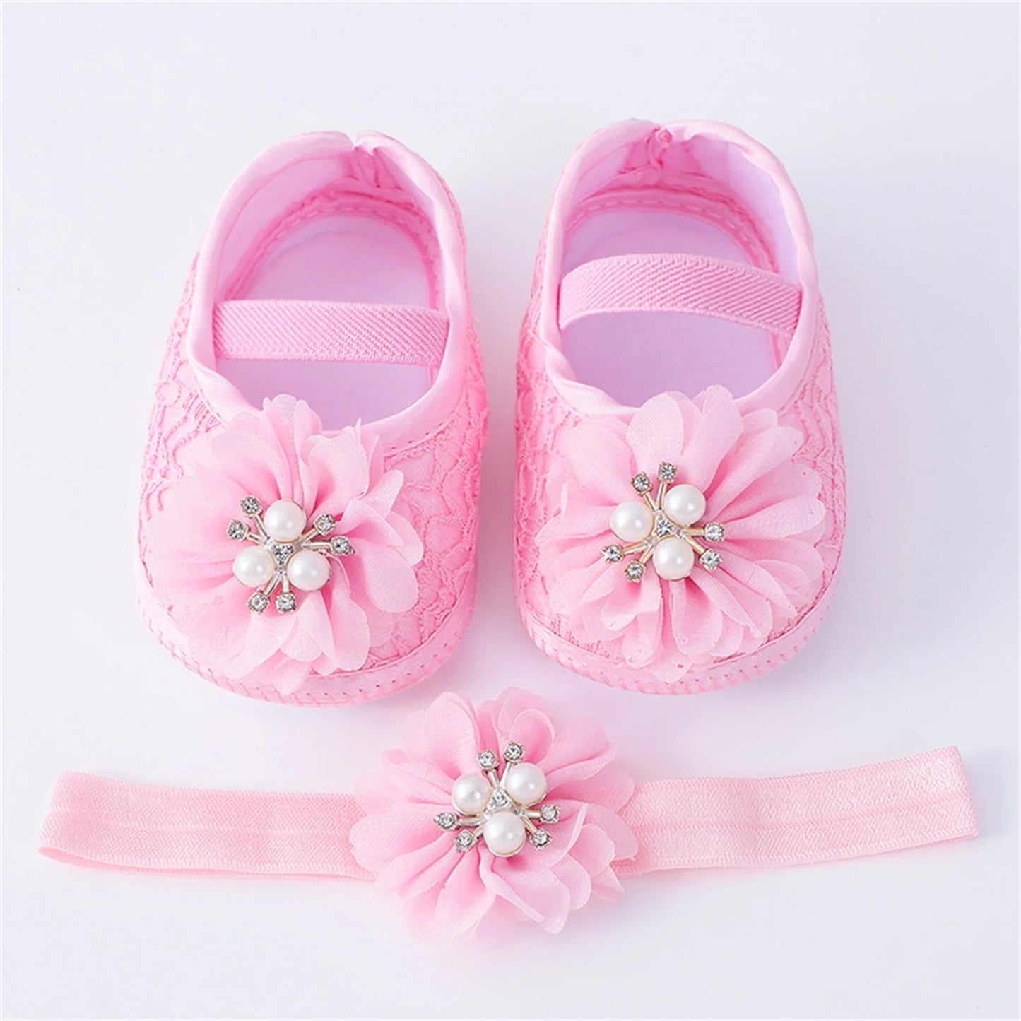 Infant Baby Girls Flats Soft Sole Non Slip Shoes and Headband