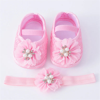 Infant Baby Girls Flats Soft Sole Non Slip Shoes and Headband