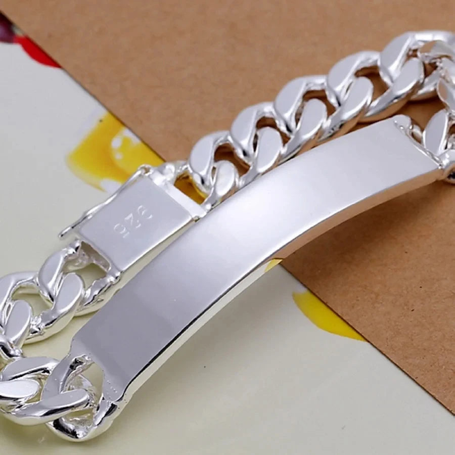 925 Sterling Silver Noble Pretty 10MM Mens Chain Geometric Bracelet