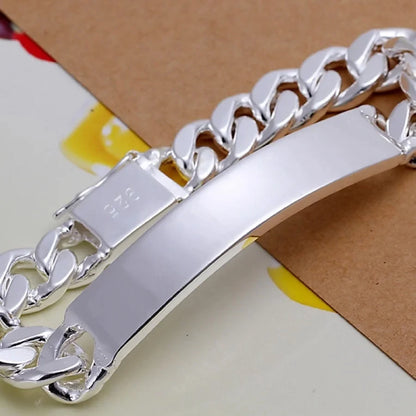 925 Sterling Silver Noble Pretty 10MM Mens Chain Geometric Bracelet