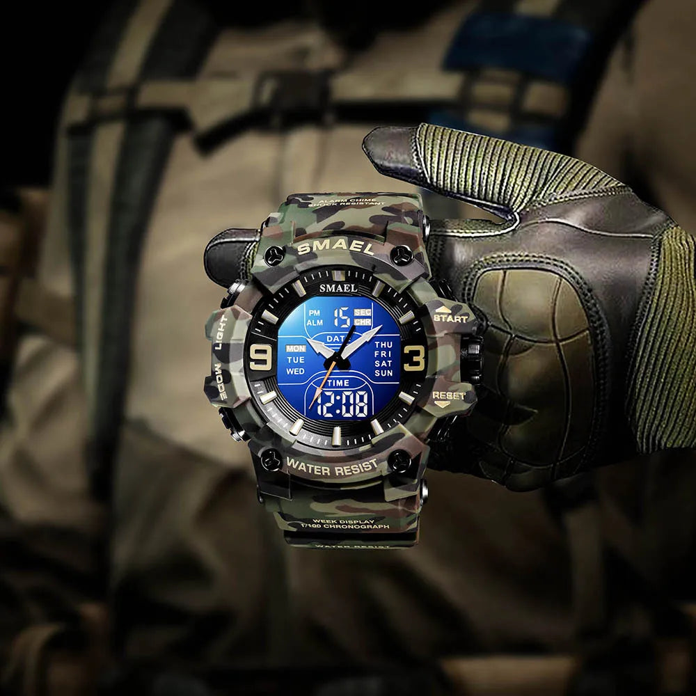 Mens Sport Watch Waterproof Alarm Dual Time Digital Military Wristwatch