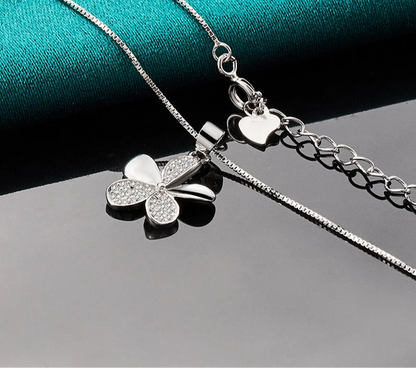 925 Sterling Silver Petal Pendant Necklace Full AAA Zircon Chain For Woman
