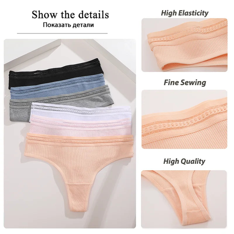 3pcs Seamless Cotton Thongs Panties Womens Sport Underwear