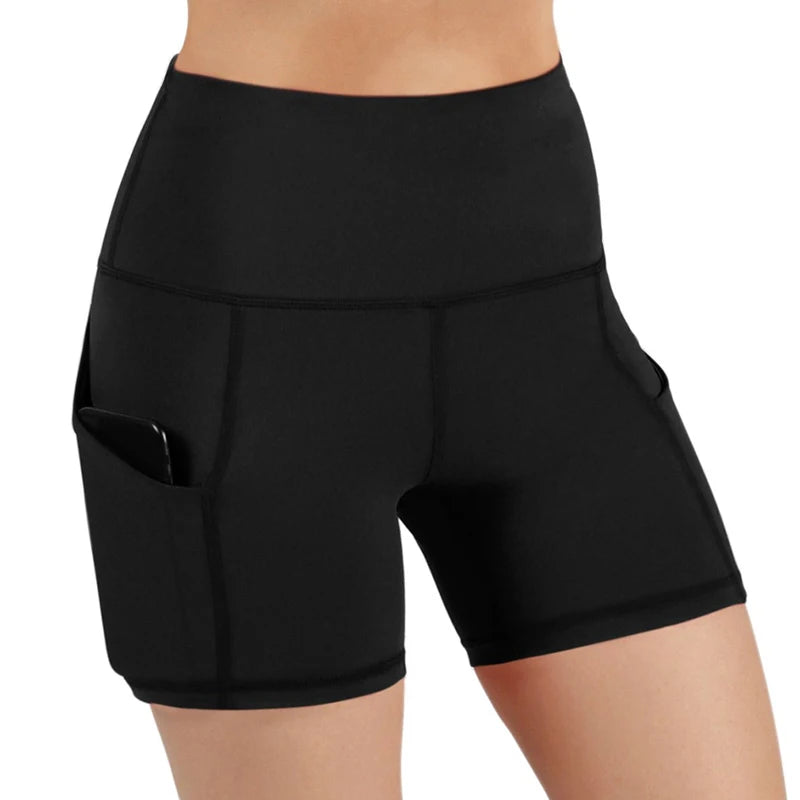 Womens High Waist Hip Lifting Shorts Pocket Yoga Short Pant Workout