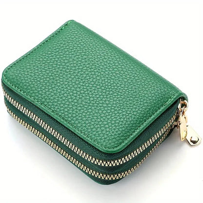 Womens Double Zipper Wallet Short Credit Card Holder Coin Purse