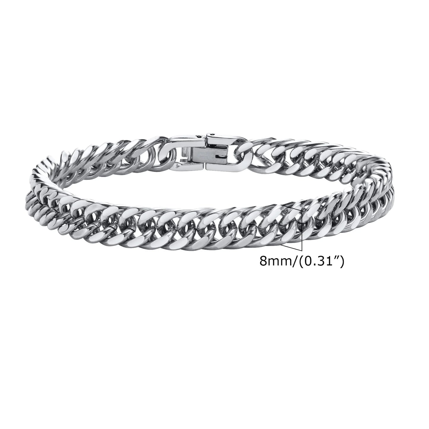 Stylish Double Curb Chain Bracelets for Men Stainless Steel