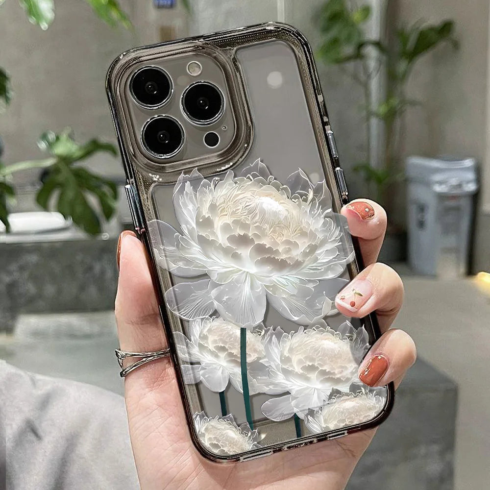 Rose Flower Clear Phone Case For iPhone 16 15 14 Pro Max Shockproof