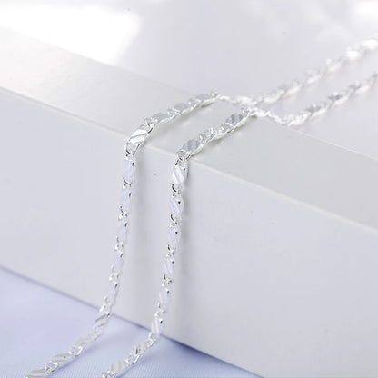 925 Sterling Silver 2MM Flat Clavicle Chains Necklaces for Men Women