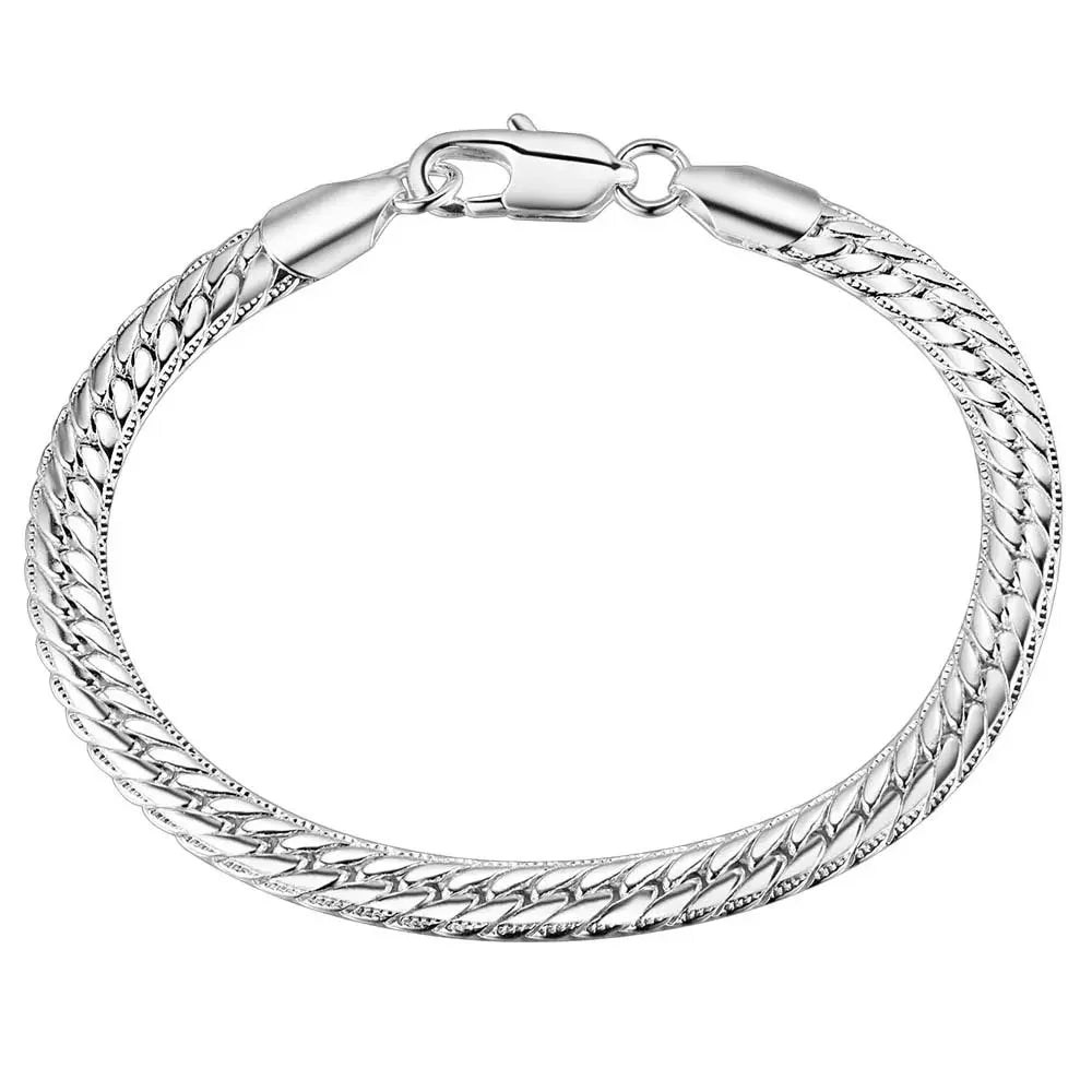 925 Sterling Silver 2 Piece Full Side Chain Unisex Necklace Bracelet Set