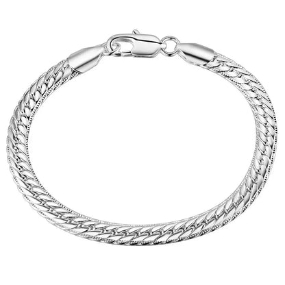 925 Sterling Silver 2 Piece Full Side Chain Unisex Necklace Bracelet Set