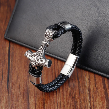 Stainless Steel Bangles Rope Wrap Charm Leather Mens Bracelet