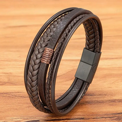 Hand Woven Leather Bracelet Multilayer Mens Bangles