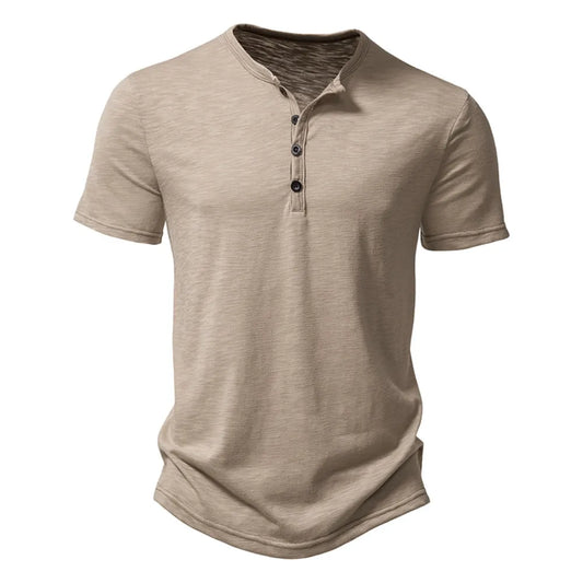 Henley Collar Summer Mens Casual Short Sleeve T Shirt