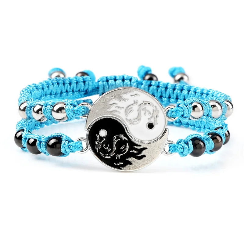 Dragon Tai Chi Gossip Braided Bracelet for Womens Mens