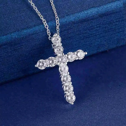 Women Cross Crystal Zircon Stone Pendant 925 Sterling Silver Necklace