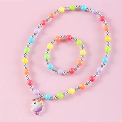 Cute Kids Girls Pendant Necklace Bear Heart Beads Necklaces