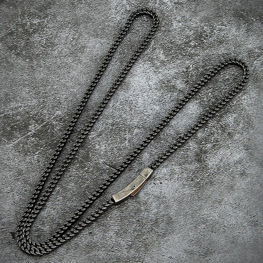 Vintage Oxidized Matte Black Stainless Steel Chain Necklace for Men Women