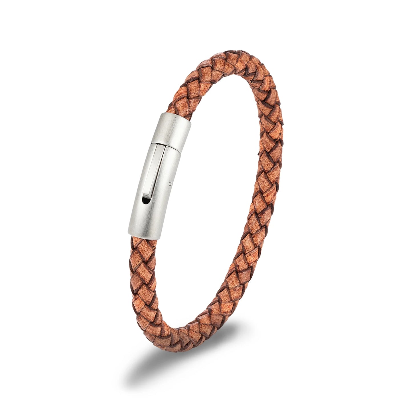 Minimalist Men Genuine Braided Leather Bracelet Magnetic Buckle