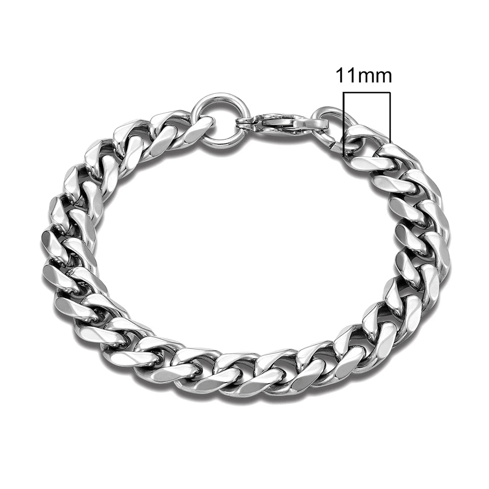 Mens Punk Rock Stainless Steel Curb Cuban Link Chain Silver Color Bracelet