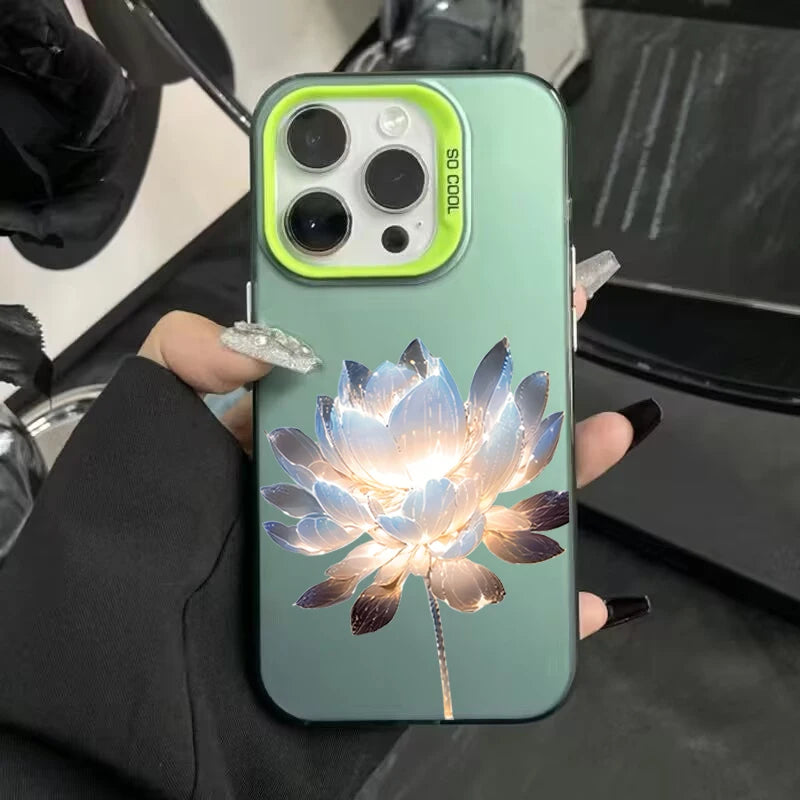 Luxury Lotus Flower Anti Drop Armour Case For iPhone 16 15 14 13
