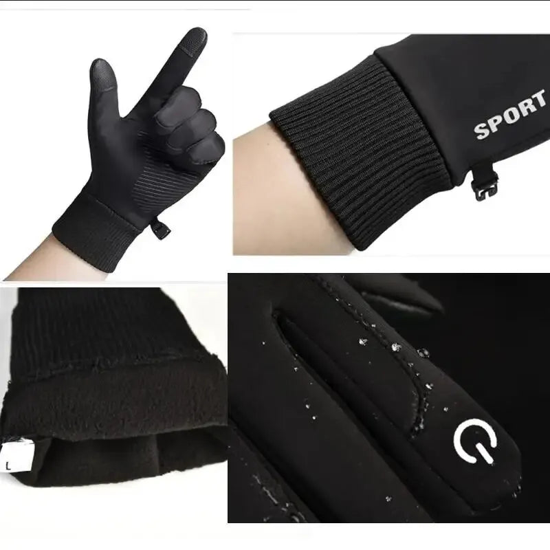 Black Winter Warm Waterproof Cycling Outdoor Fleece Gloves