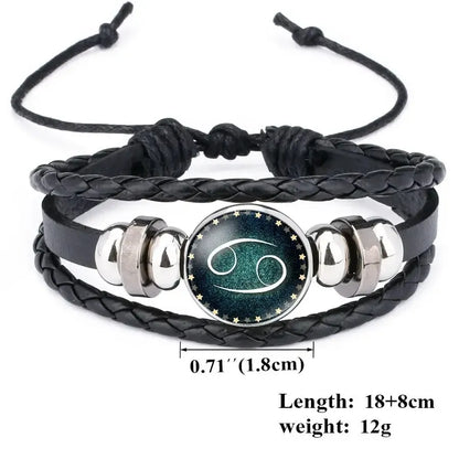 Luminous 12 Constellation Artificial Gemstone Rope PU Leather Bracelet