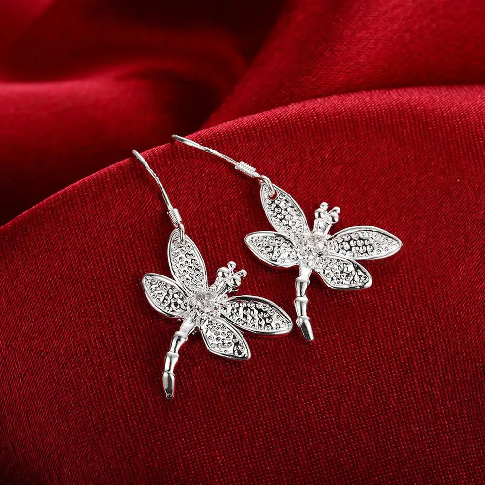 925 Sterling Silver Dragonfly Necklace Earring Bracelet Rings Set for Women