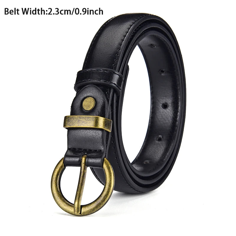 Womens Trend Gold Buckle Fashion Casual Versatile Thin Soft PU Leather Belt