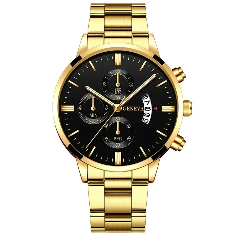 Fashion Mens Stainless Steel Calendar Quartz Watch