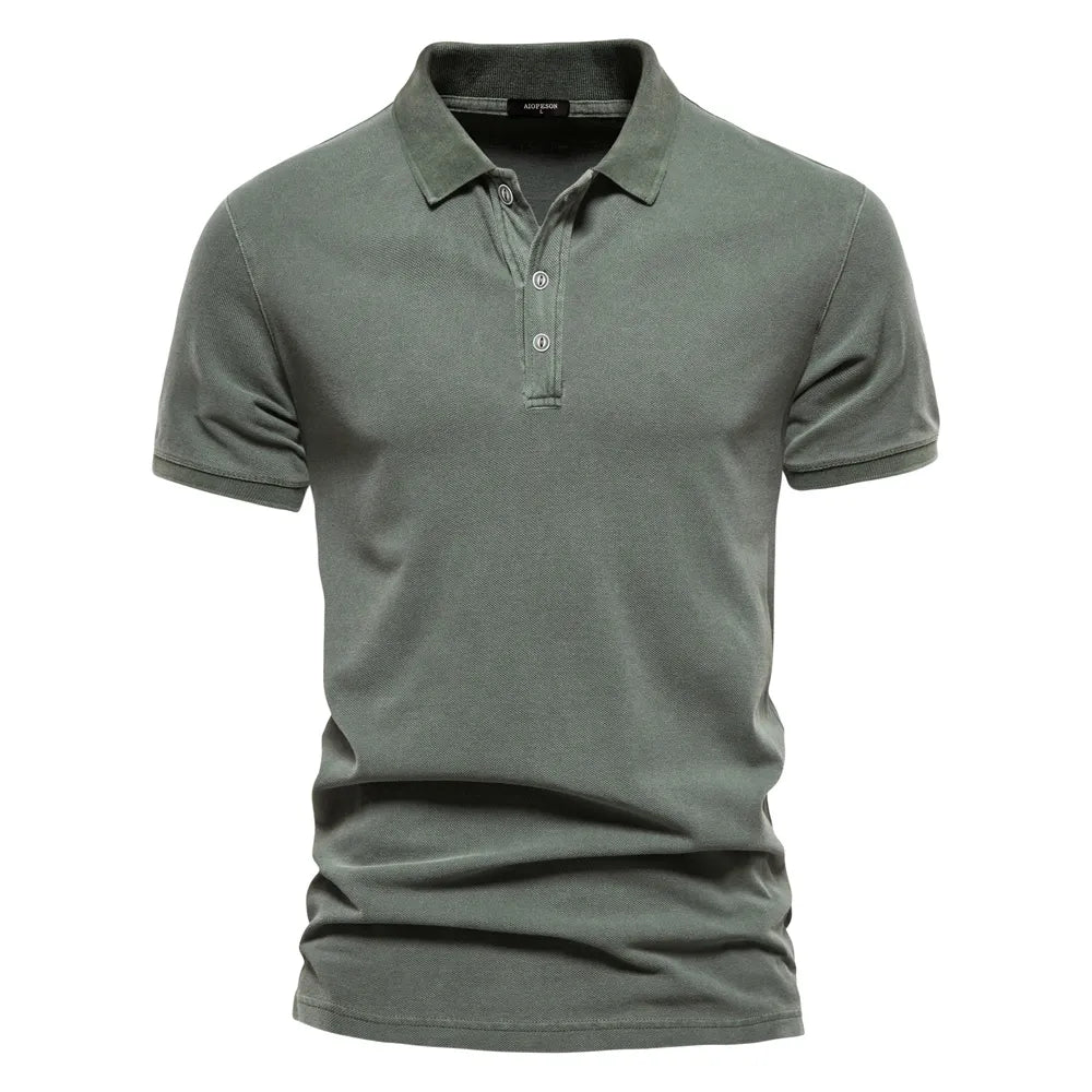 Cotton Solid Color Mens Polo Shirts Casual Short Sleeve Shirt