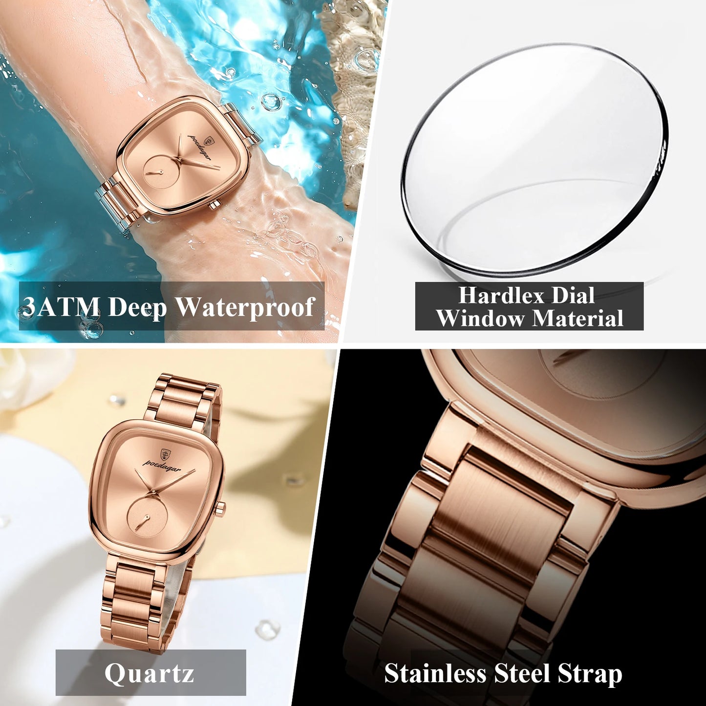 Womens Watch Waterproof Stainless Steel Quartz Ladies Wristwatch