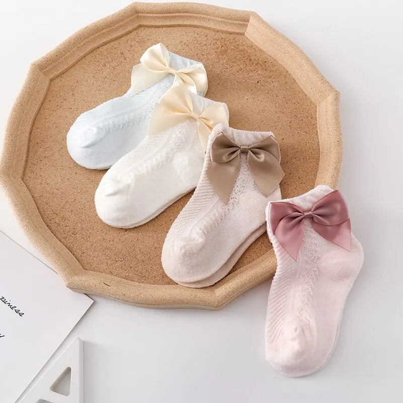 3 Pairs Summer Baby Mesh Socks Bowknot Cotton Newborn Sock