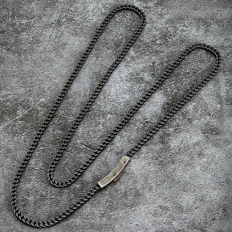 Vintage Oxidized Matte Black Stainless Steel Chain Necklace for Men Women