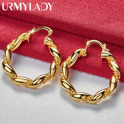 Round Twist Hoop Earrings 925 Sterling Silver Plated 18k Gold For Women