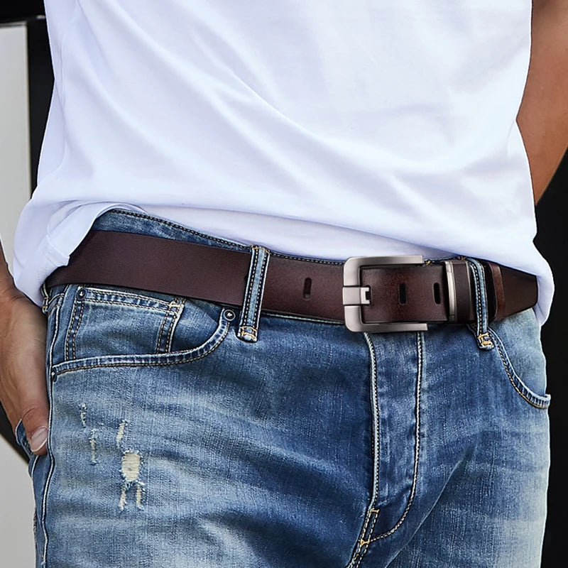 Leather Cowhide Mens Belt Fashion Metal Alloy Pin Buckle