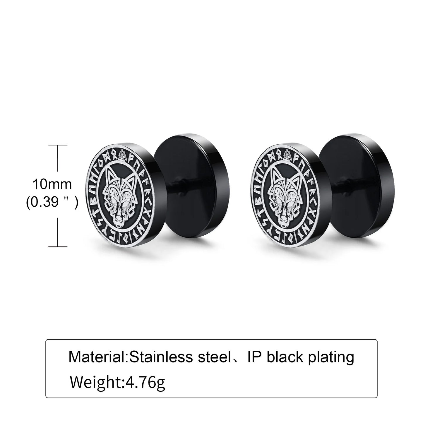 Gothic Norse Viking Runes Stud Earrings for Men Rock Punk Stainless Steel