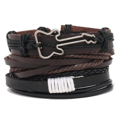 4pcs Set Braided Wrap Leather Mens Bracelet Ethnic Tribal Wristband