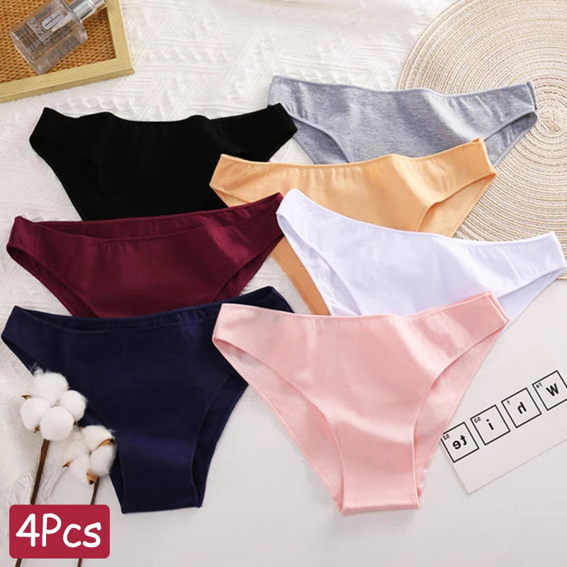 4pcs Cotton Panties Low Waist Briefs Ladies Sexy Underpants